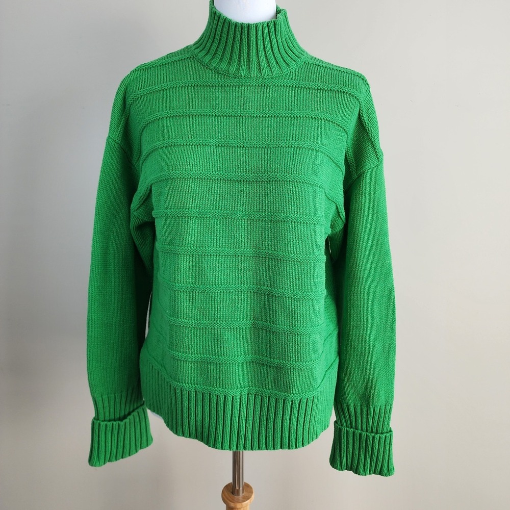 RW&CO Kelly Green Mock Neck Sweater‎ Womens Medium Textured Stripe Chunky Knit